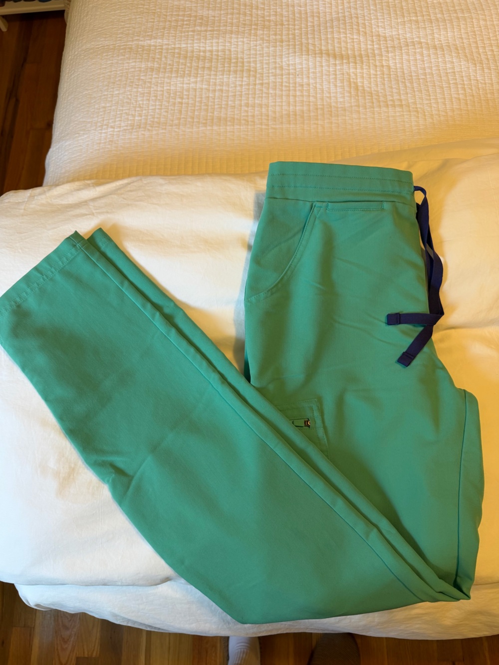 Surgical green figs Medical Scrub Pants with Navy Drawstring